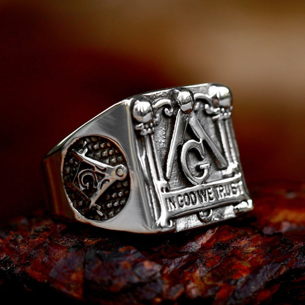 Masonic Square & Compass Stainless Steel Ring