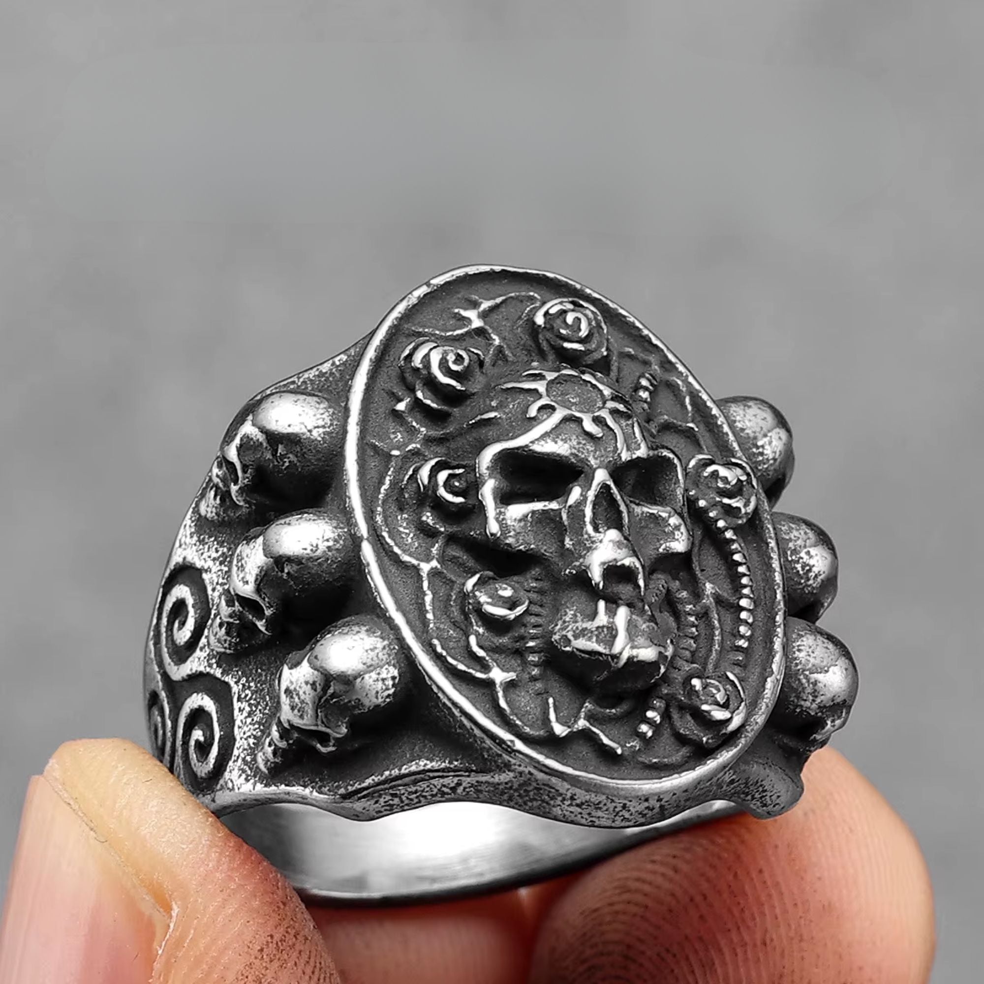 Skull Rose Totem Stainless Steel Ring