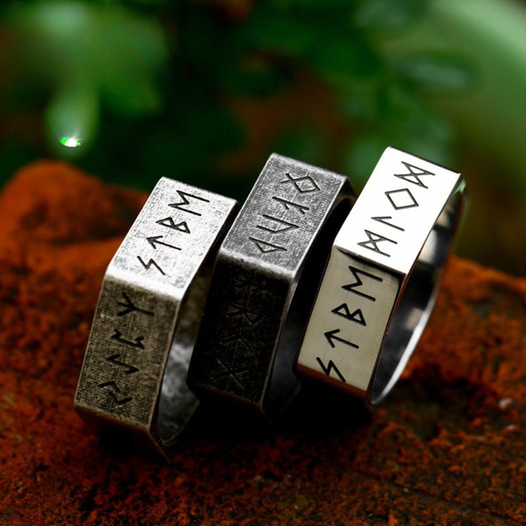 Norse Rune Square Band Stainless Steel Ring