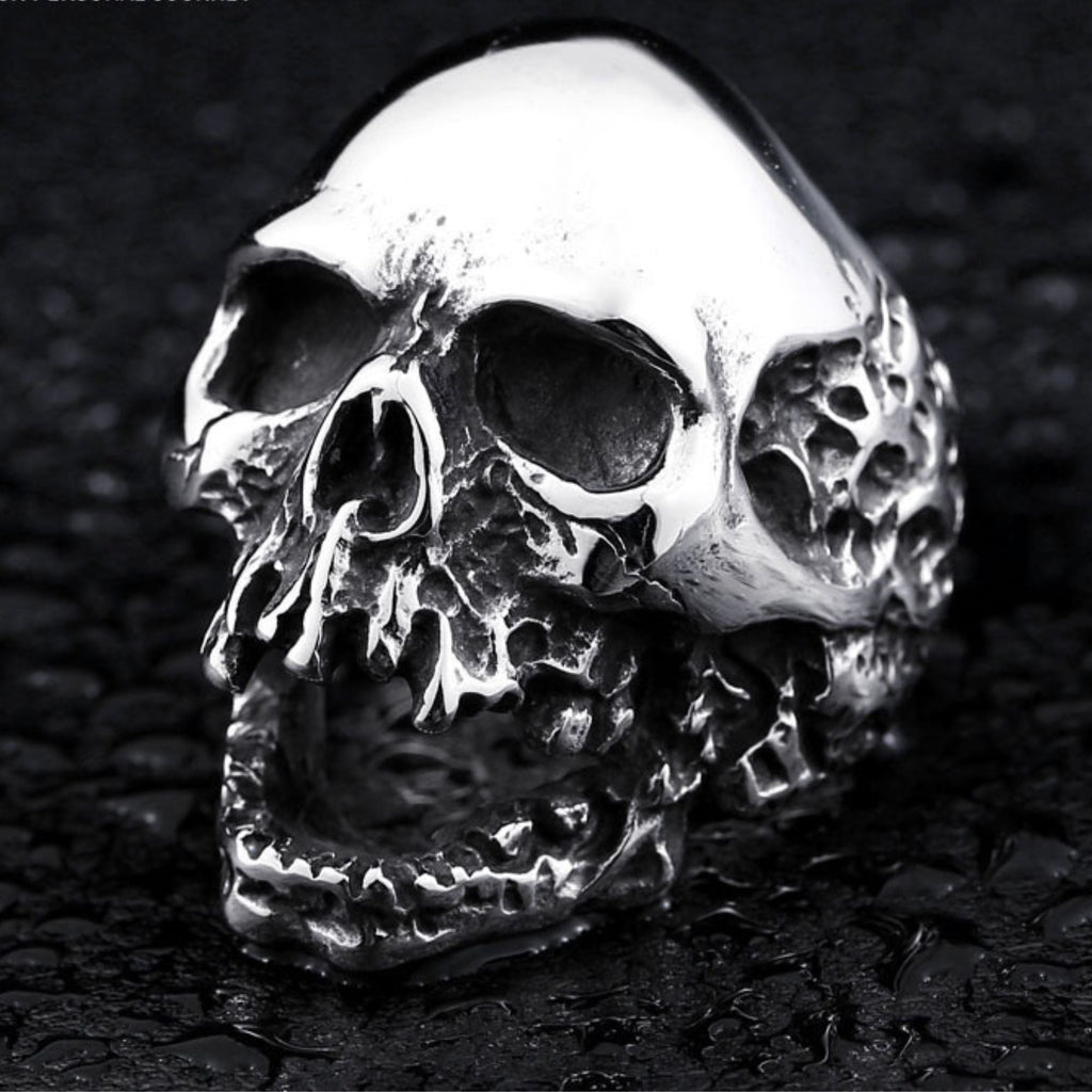 Eroded Broken Skull Statement Ring