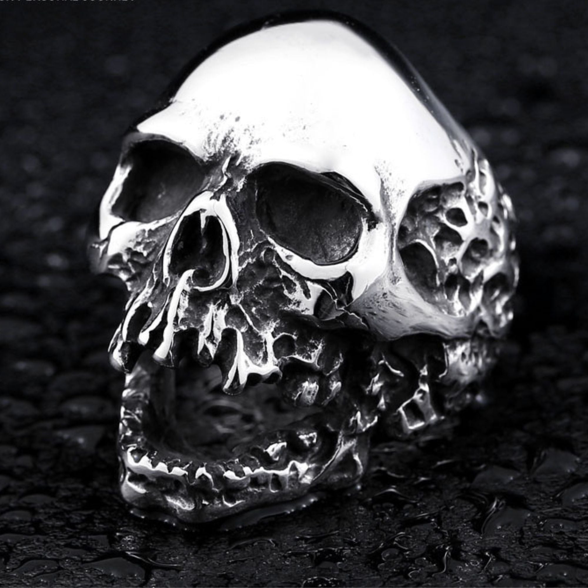 Eroded Broken Skull Statement Ring