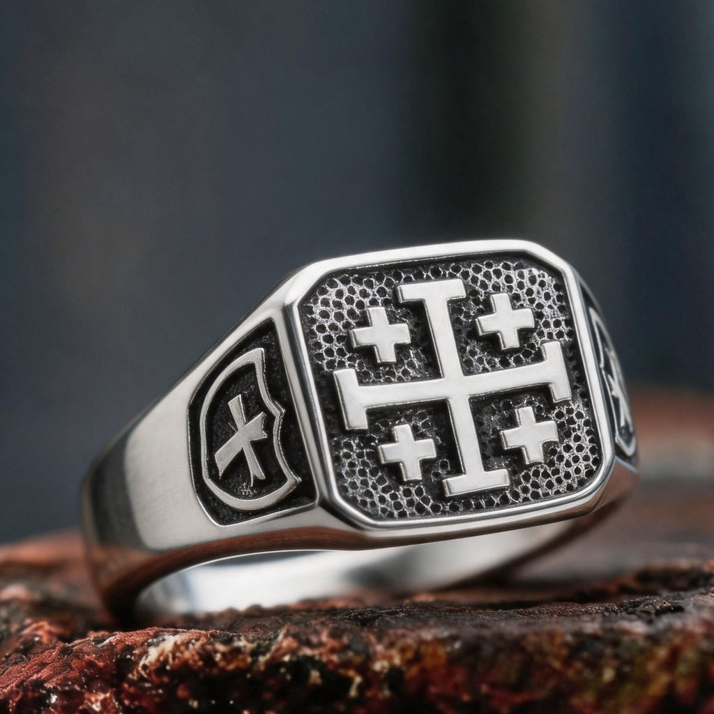 Jerusalem Cross Stainless Steel Ring