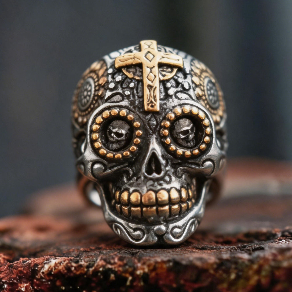 Vintage Cross Stainless Steel Sugar Skull Ring