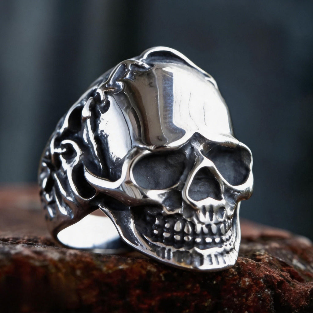 Eroded Rock Skull Gothic Stainless Steel Ring