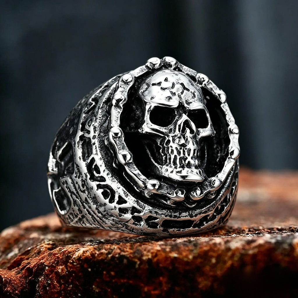 Chain Wrapped Skull Stainless Steel Ring