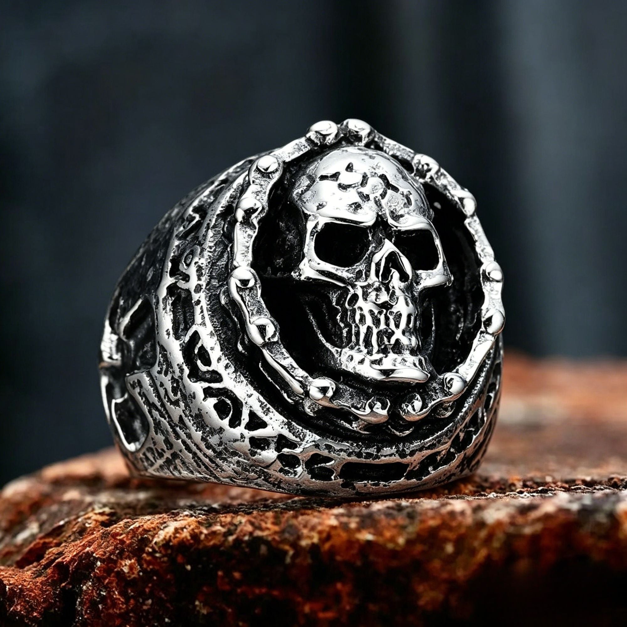 Chain Wrapped Skull Stainless Steel Ring