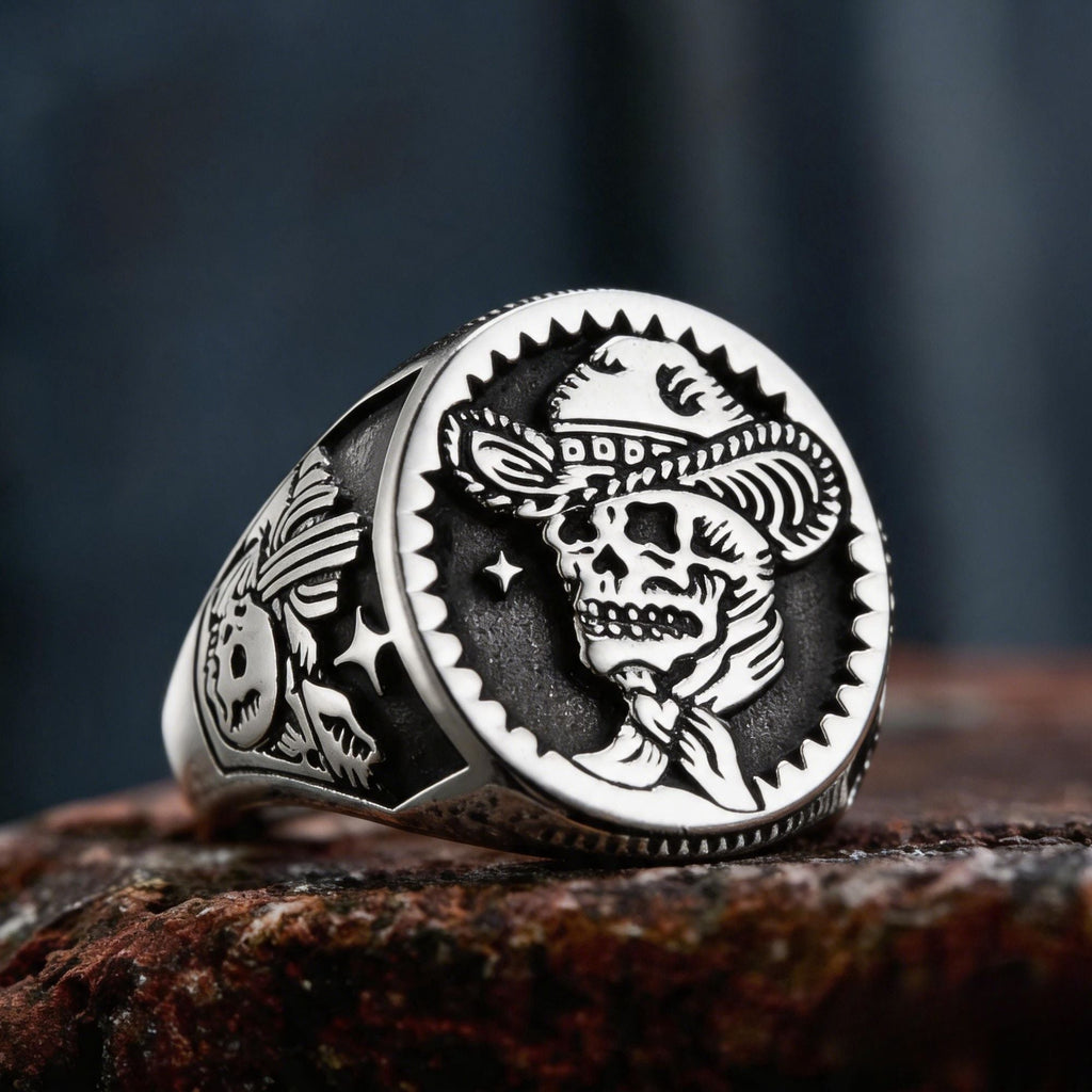 Western Cowboy Skull Signet Stainless Steel Ring