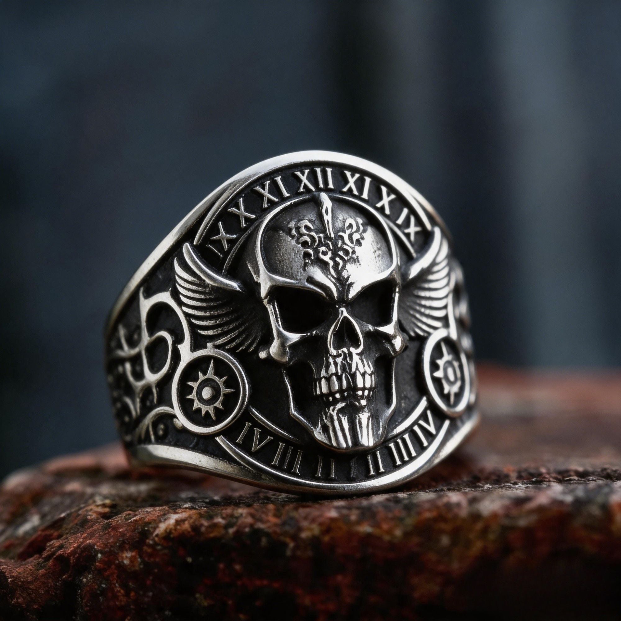 Vintage Motorcycle Style Skull Stainless Steel Ring