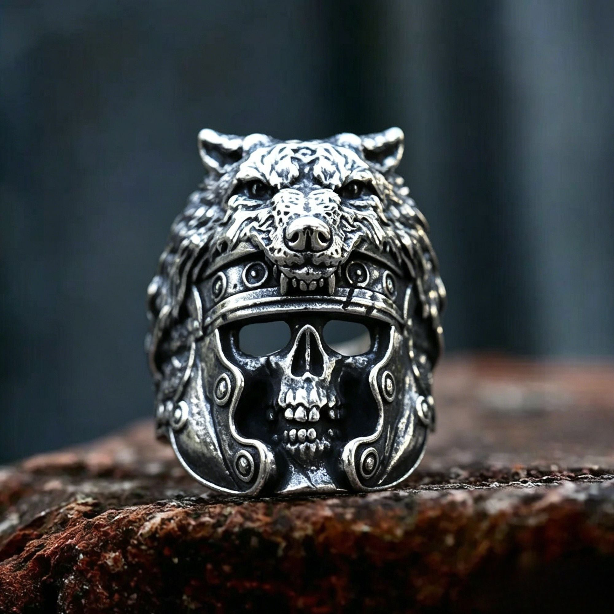 Viking Wolf Helmet Skull Stainless Steel Ring