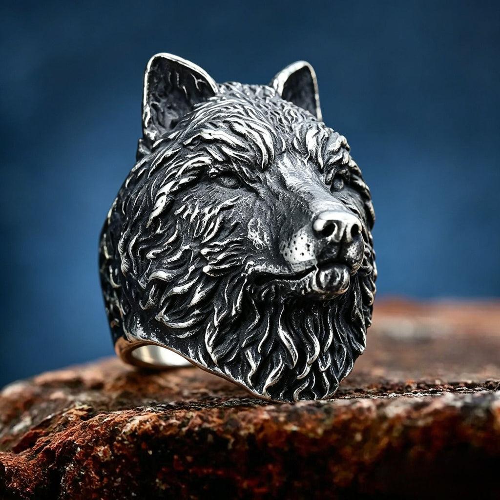 Vintage 3D Wolf Head Stainless Steel Ring