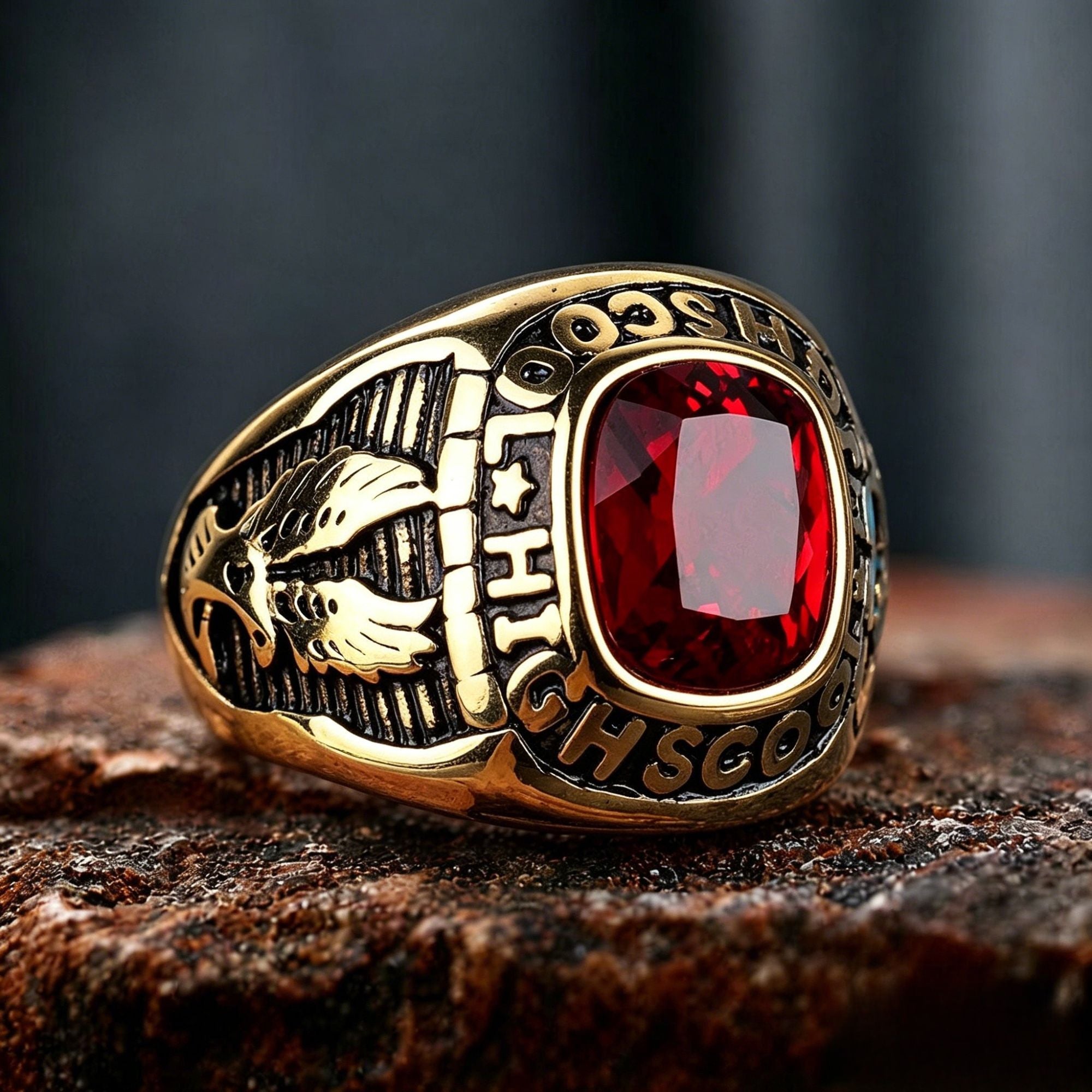 Eagle Emblem Gemstone Stainless Steel Ring