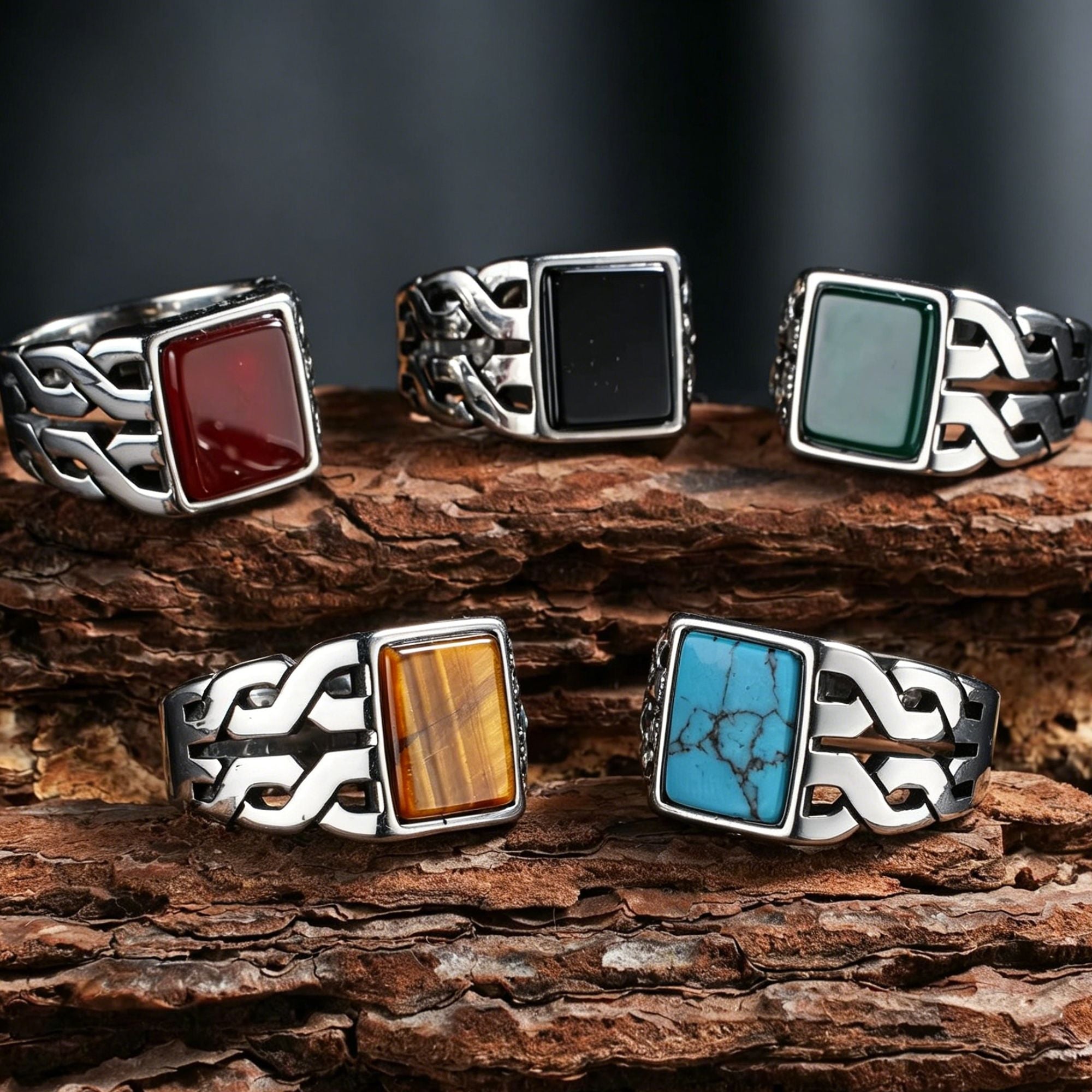 Celtic Knot Tiger's Eye Stainless Steel Ring