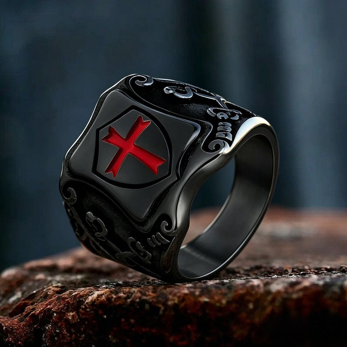 Knights Templar Red Cross Shield Stainless Steel Ring