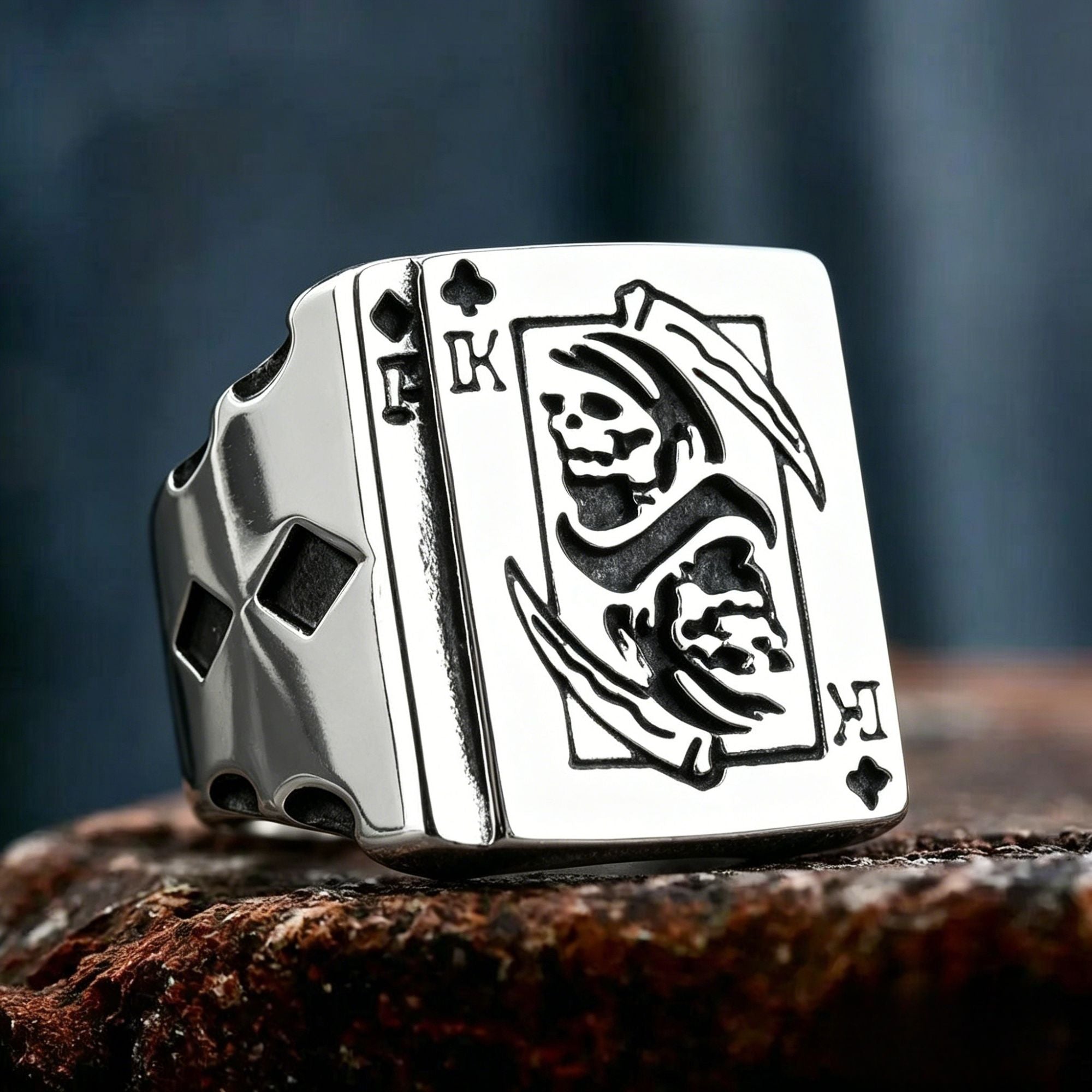 Grim Reaper Playing Card Stainless Steel Ring