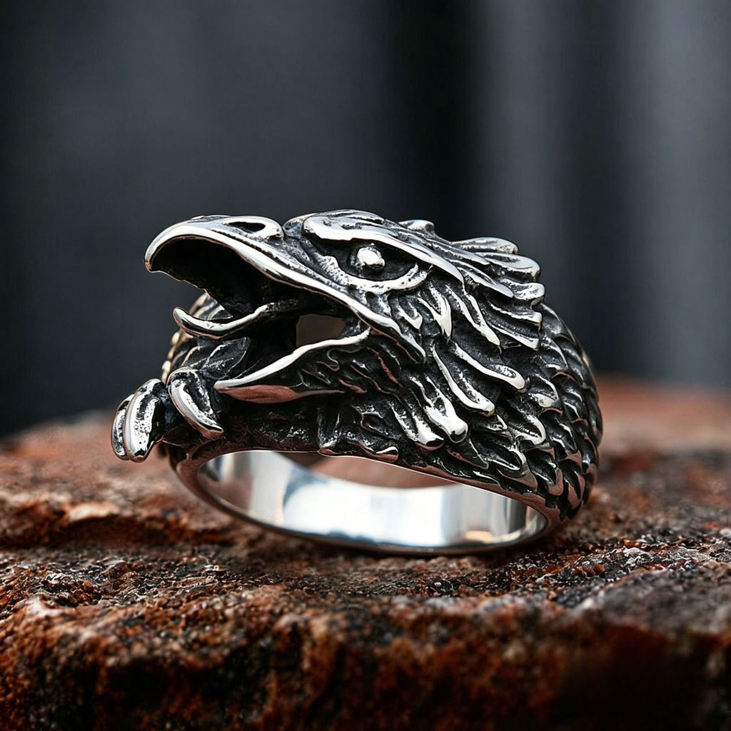 Vintage 3D Eagle Head Stainless Steel Ring