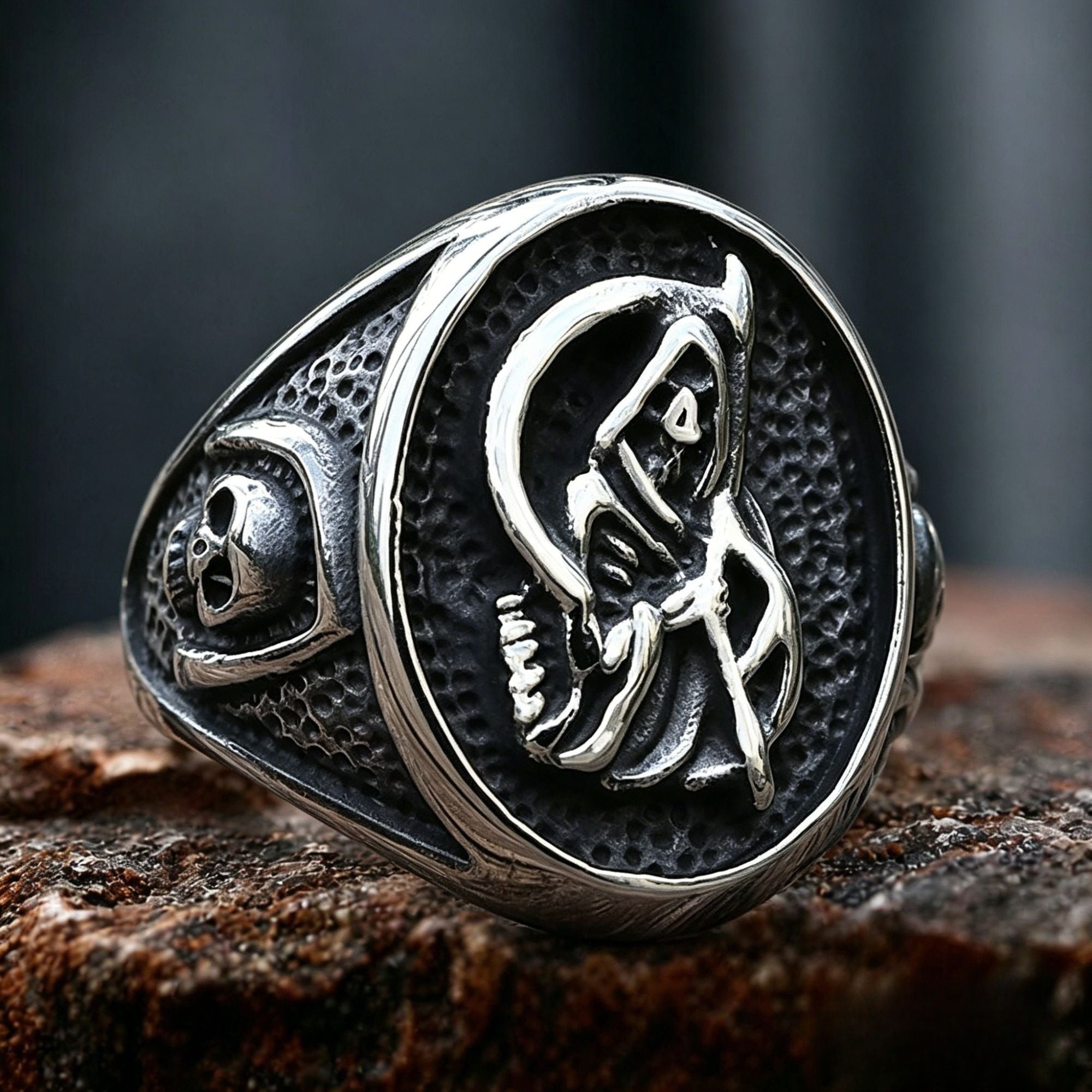 Vintage Grim Reaper Scythe Stainless Steel Ring