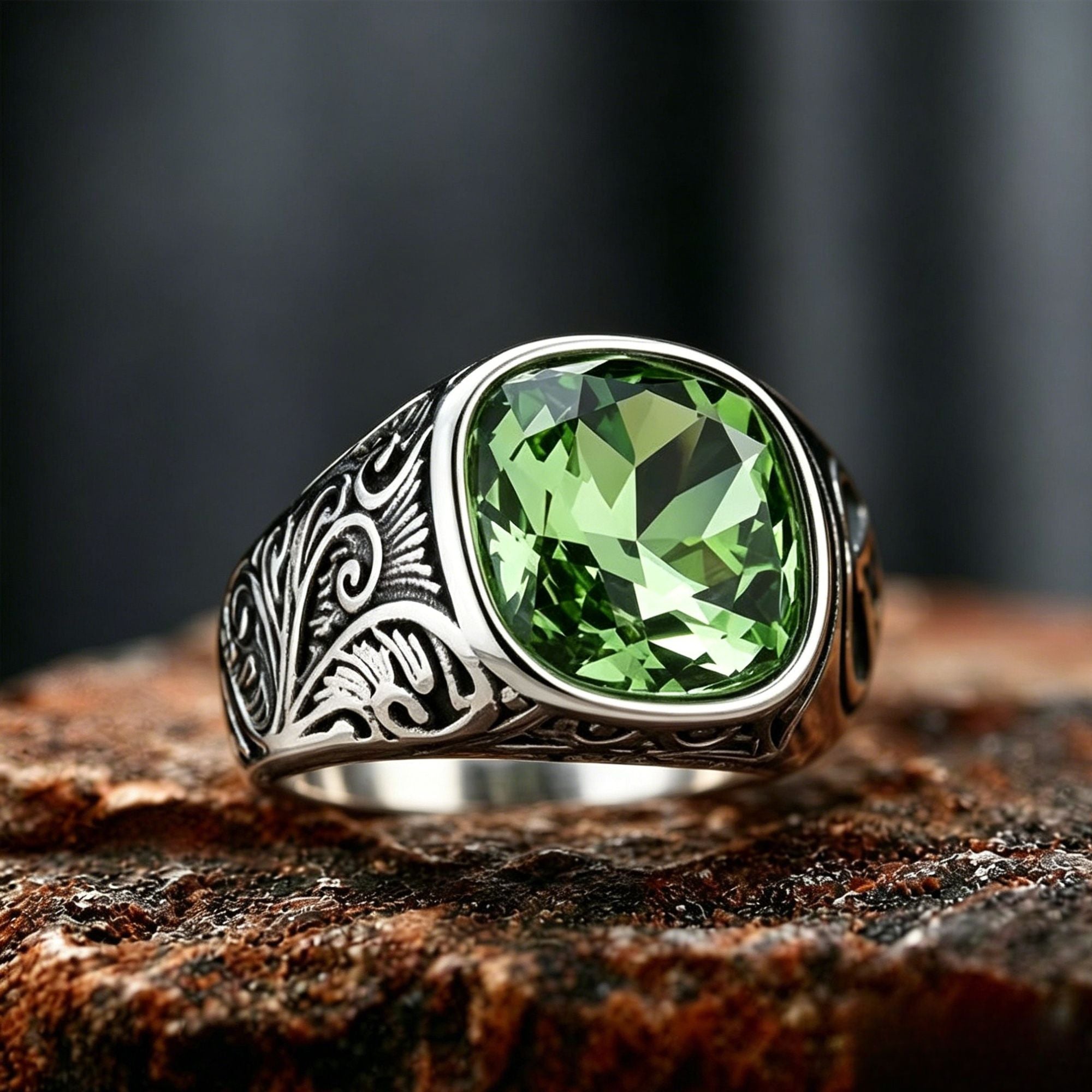 Cushion Cut Gemstone Stainless Steel Ring