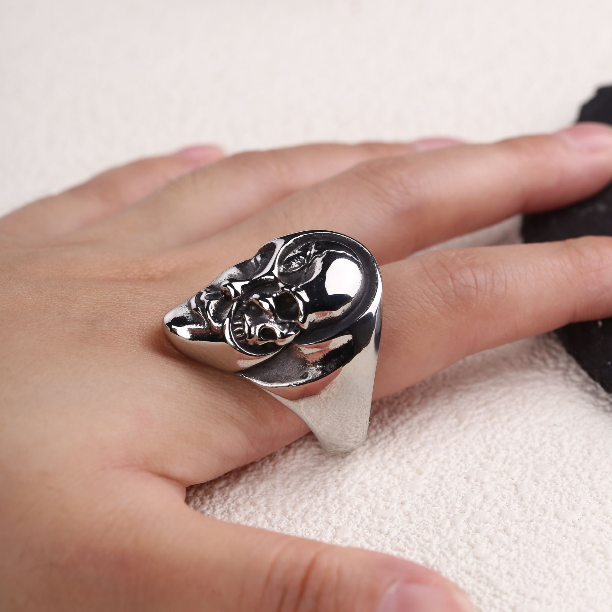 Skull In Face Stainless Steel Ring