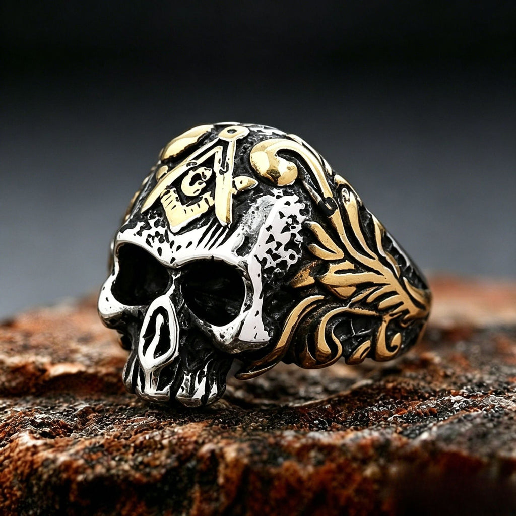 Masonic Skull Two-Tone Stainless Steel Ring