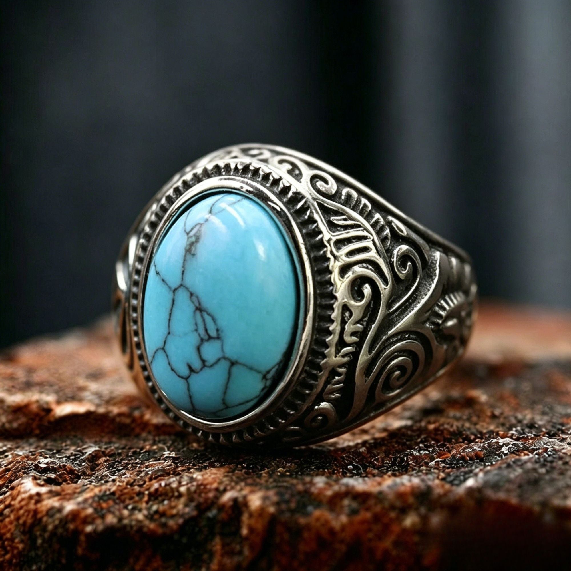 Gemstone Inlaid Flower Texture Ring