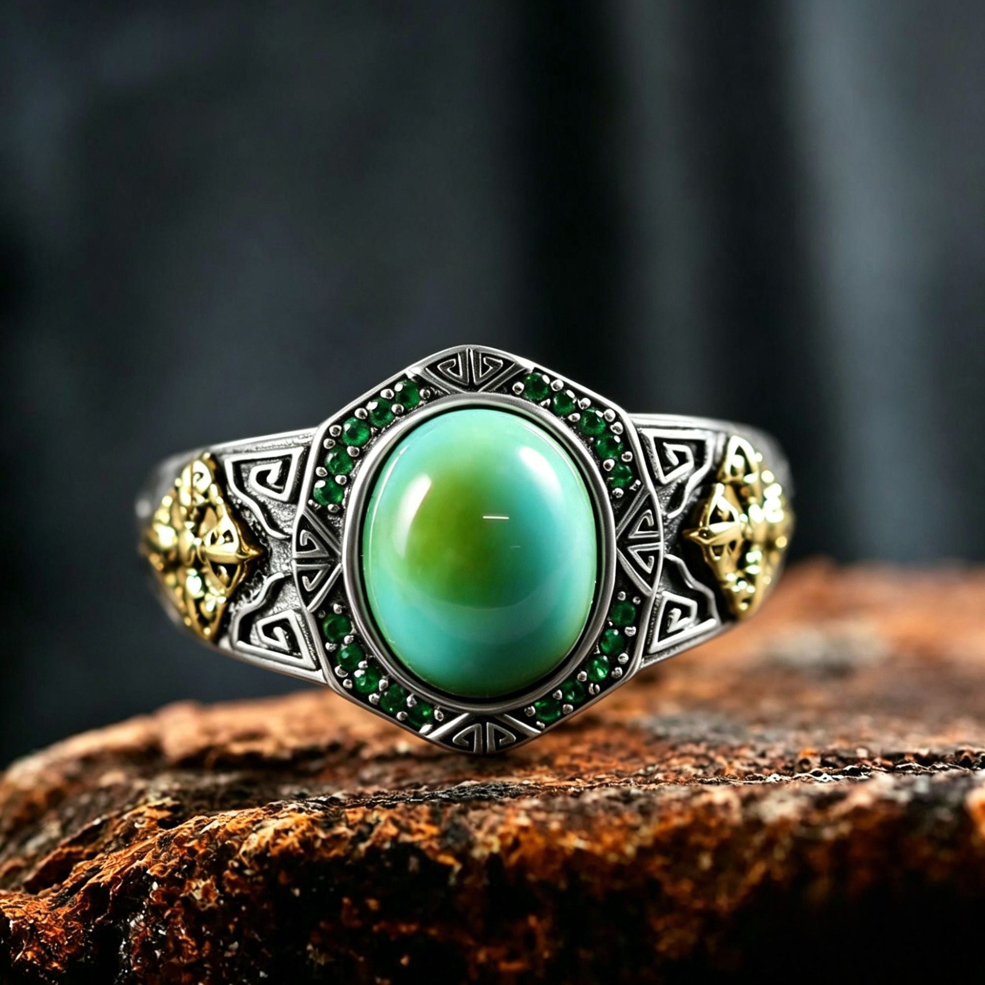 925 Sterling Silver Mixed Metal Turquoise Band