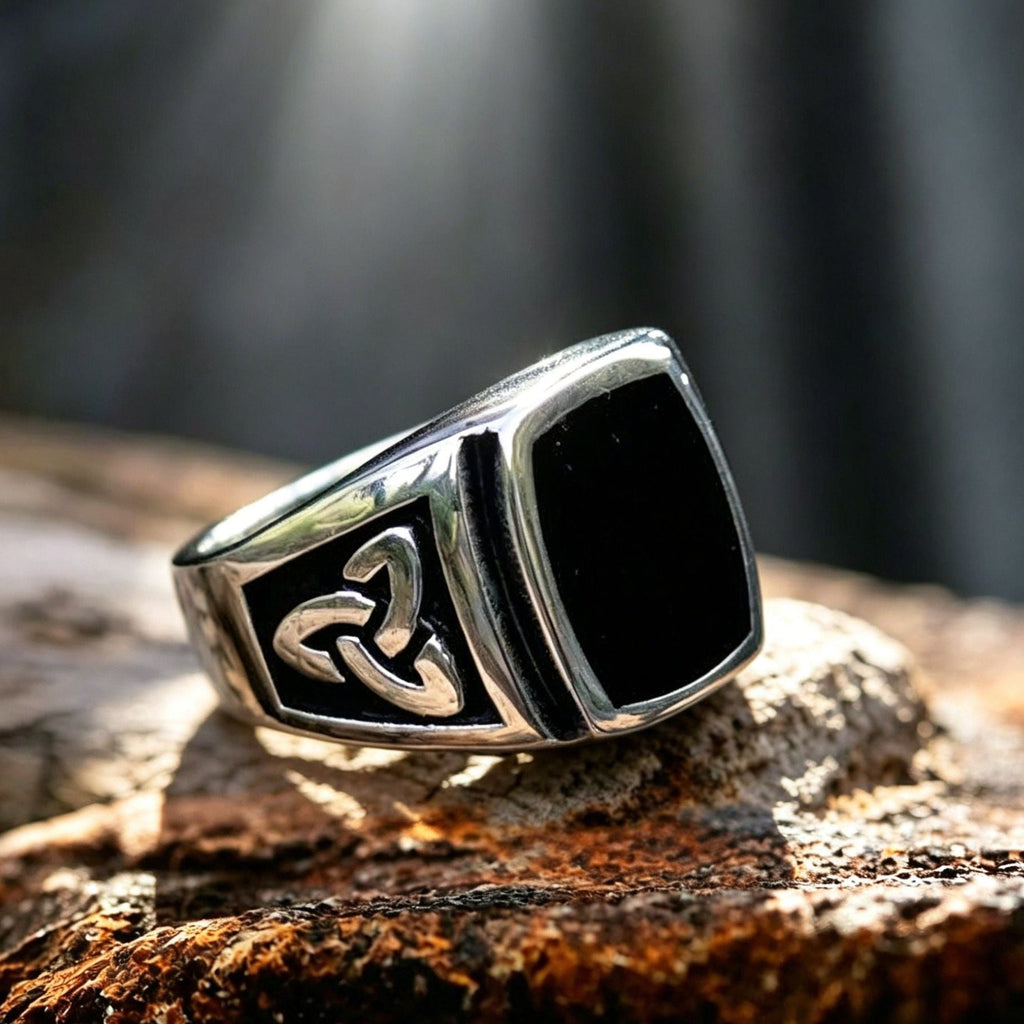 Celtic Knot Obsidian Stainless Steel Ring