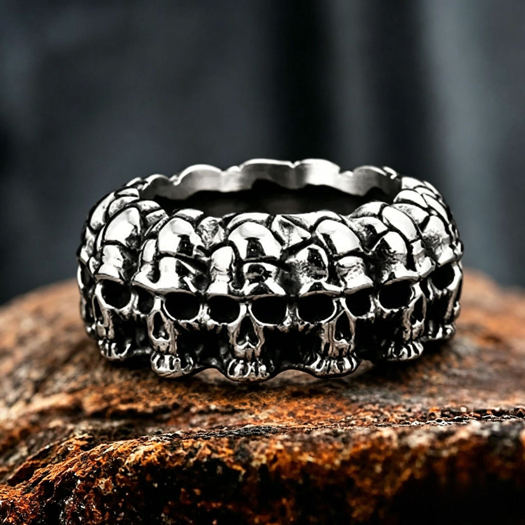 Surrounded Stainless Steel Skull Ring
