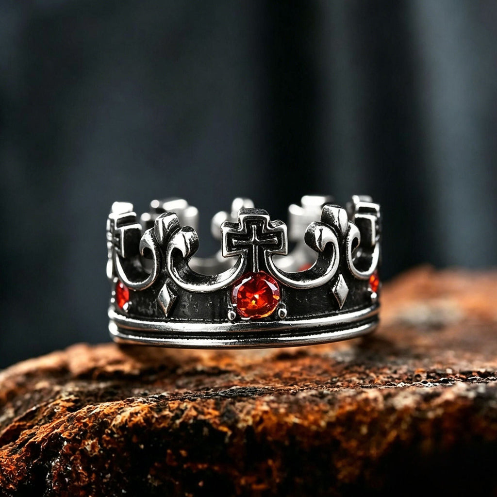 Vintage Gothic Ruby Crown Ring