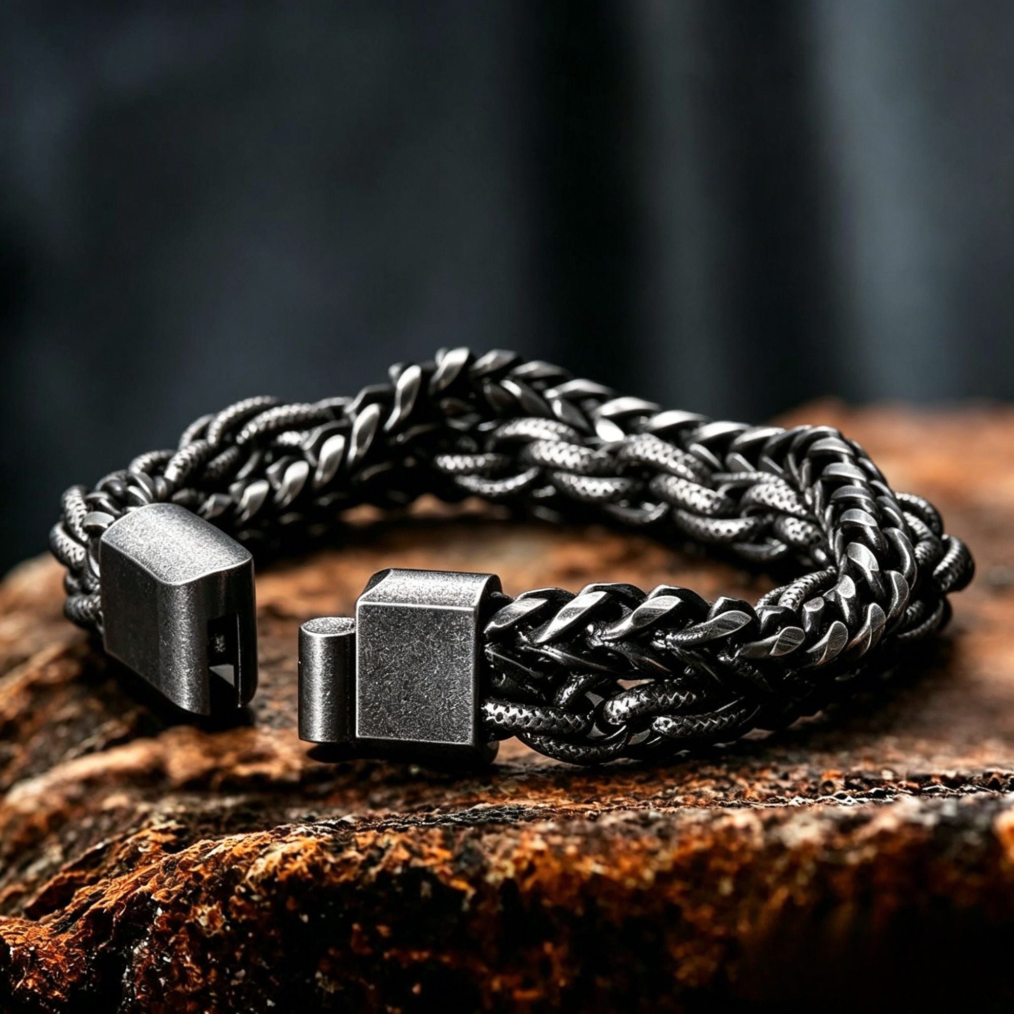 Punk Blackened Stainless Steel Braided Bracelet