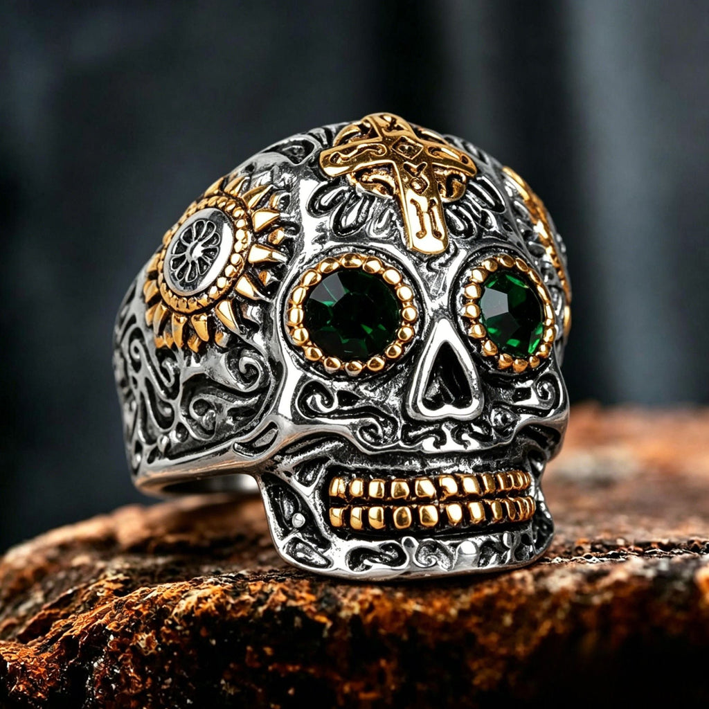 Vintage Cross Stainless Steel Sugar Skull Ring