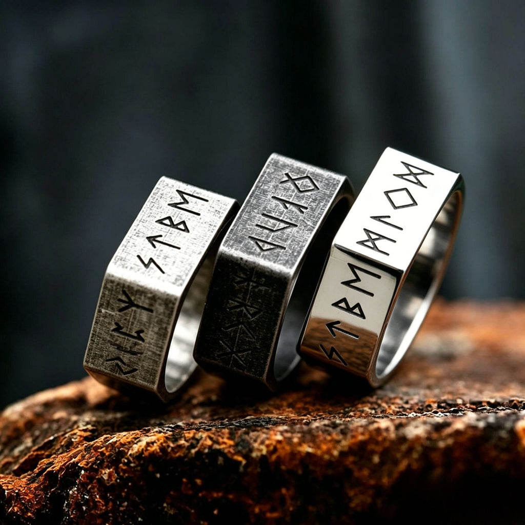 Norse Rune Square Band Stainless Steel Ring