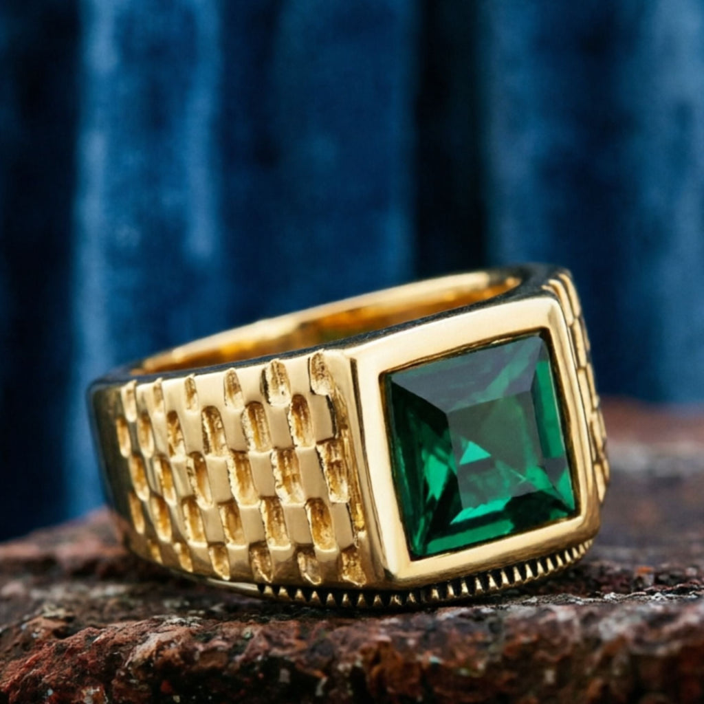 Sapphire-Emerald Brick Style Ring