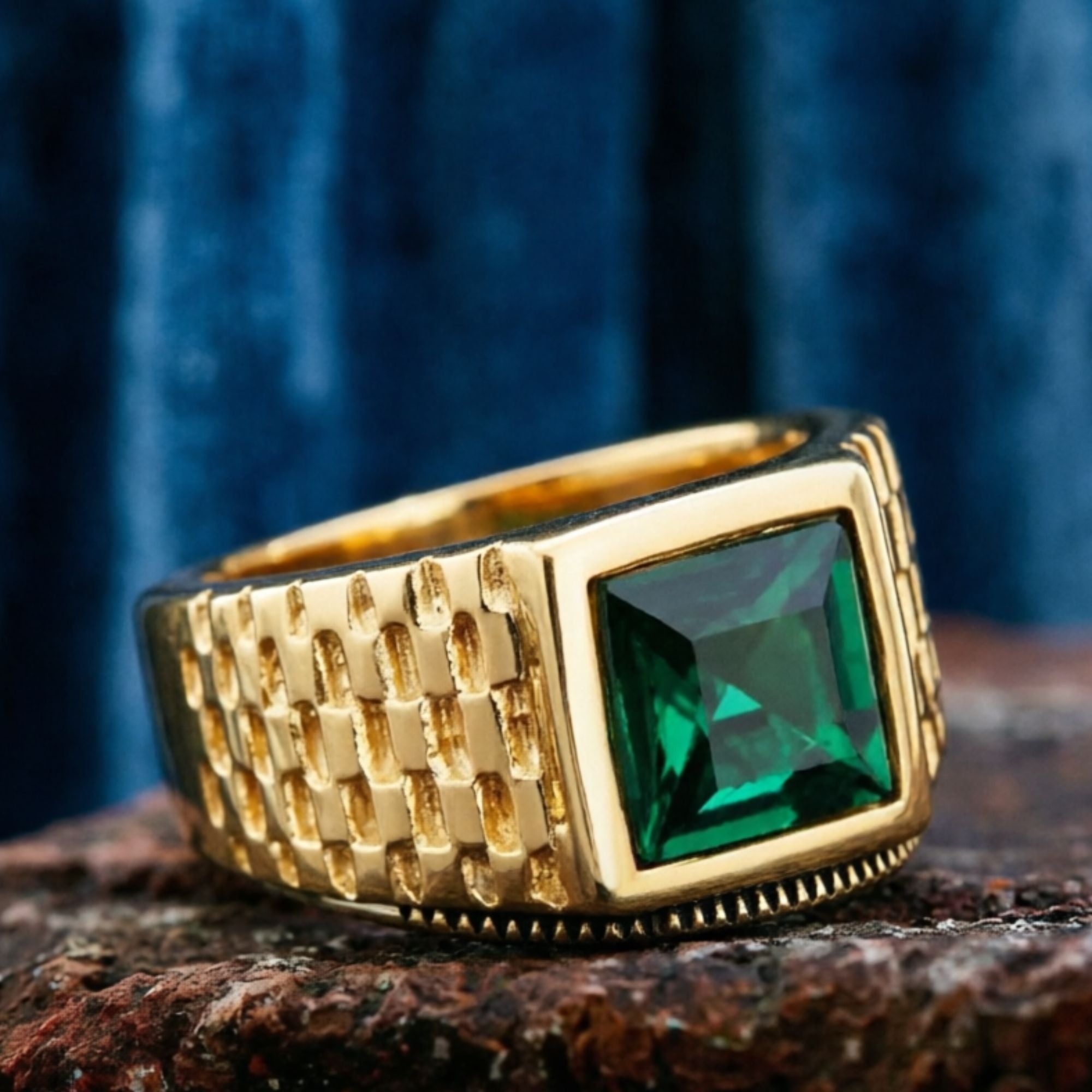 Sapphire-Emerald Brick Style Ring