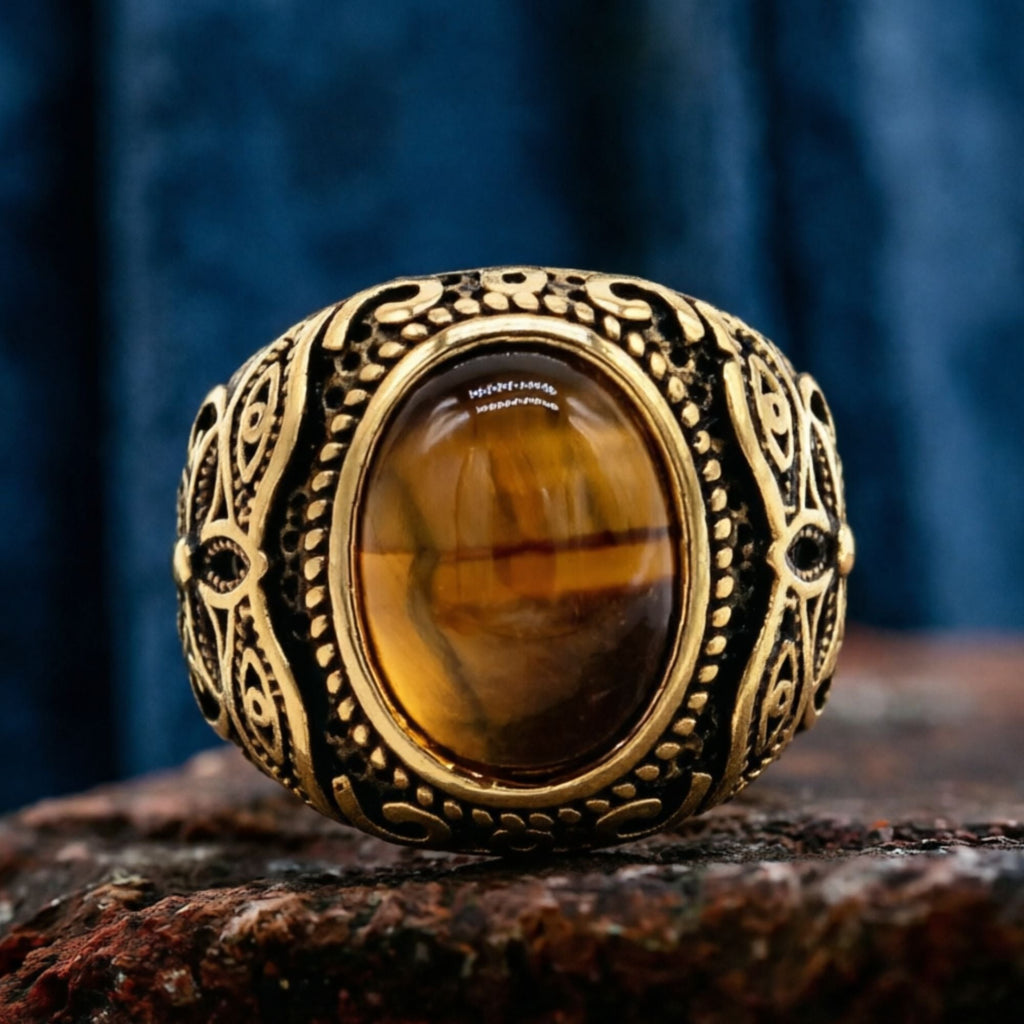 Vintage Oval Gemstone Stainless Steel Ring