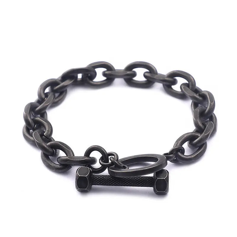 Cable Link Barbell Toggle-Clasp Stainless Steel Bracelet