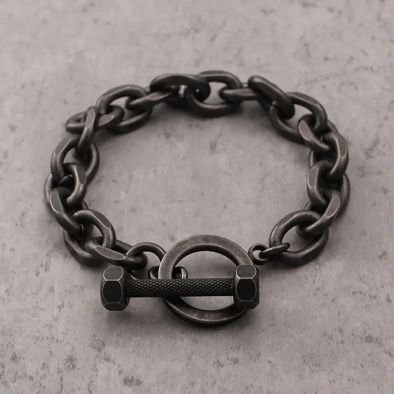 Cable Link Barbell Toggle-Clasp Stainless Steel Bracelet