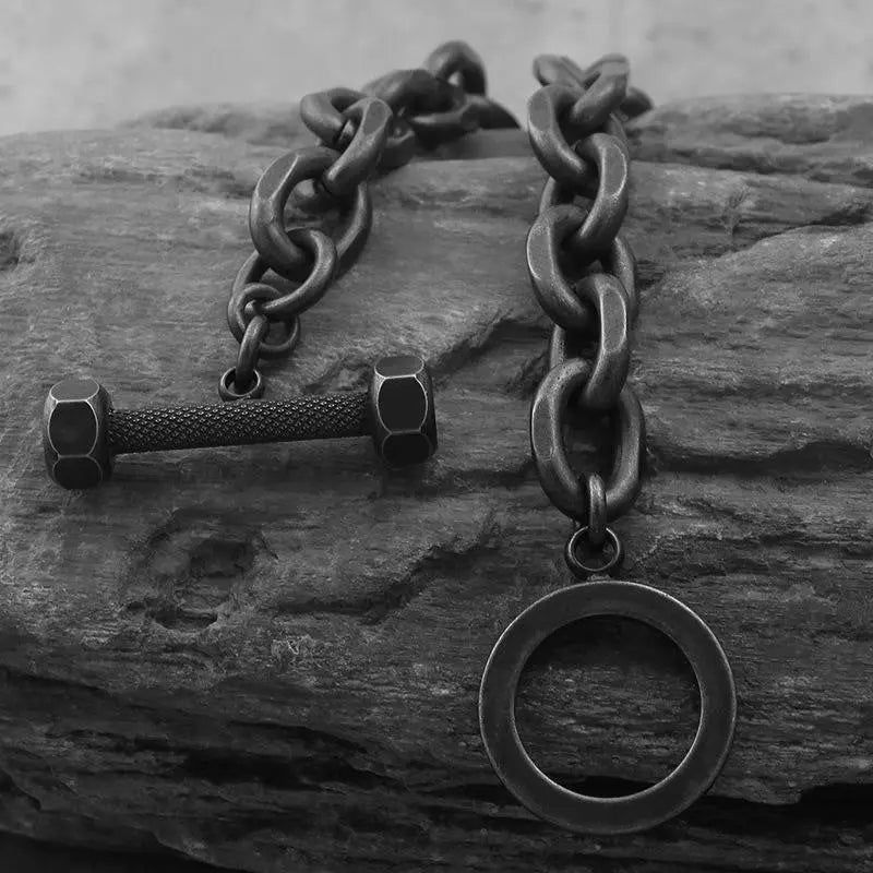 Cable Link Barbell Toggle-Clasp Stainless Steel Bracelet