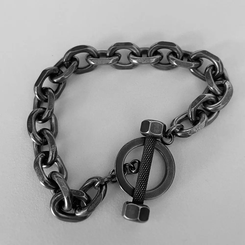 Cable Link Barbell Toggle-Clasp Stainless Steel Bracelet