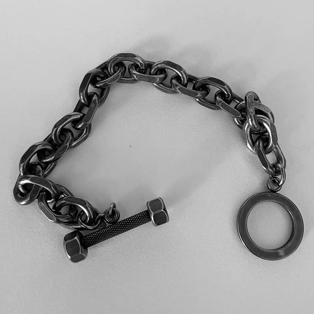 Cable Link Barbell Toggle-Clasp Stainless Steel Bracelet