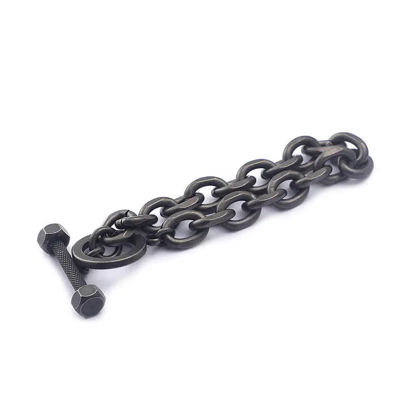 Cable Link Barbell Toggle-Clasp Stainless Steel Bracelet