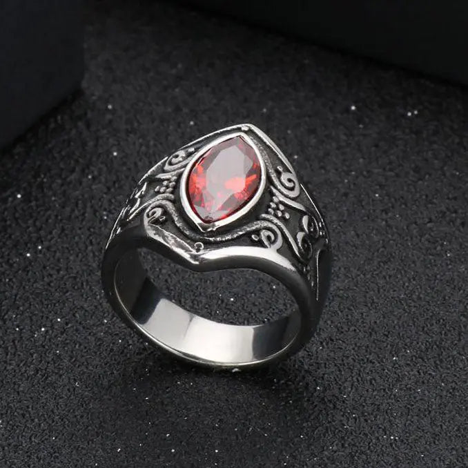 Carved Ruby-Obsidian Vintage Ring
