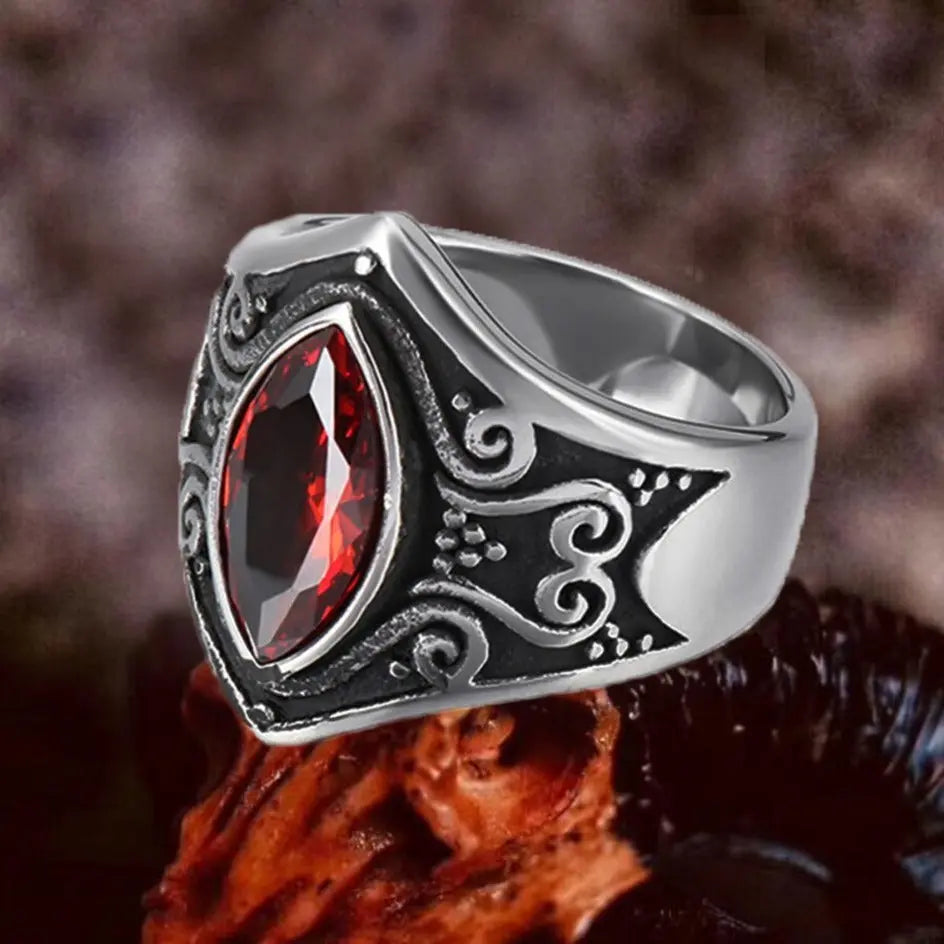 Carved Ruby-Obsidian Vintage Ring