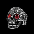 Carved Skull With Gemstone Eyes Ring