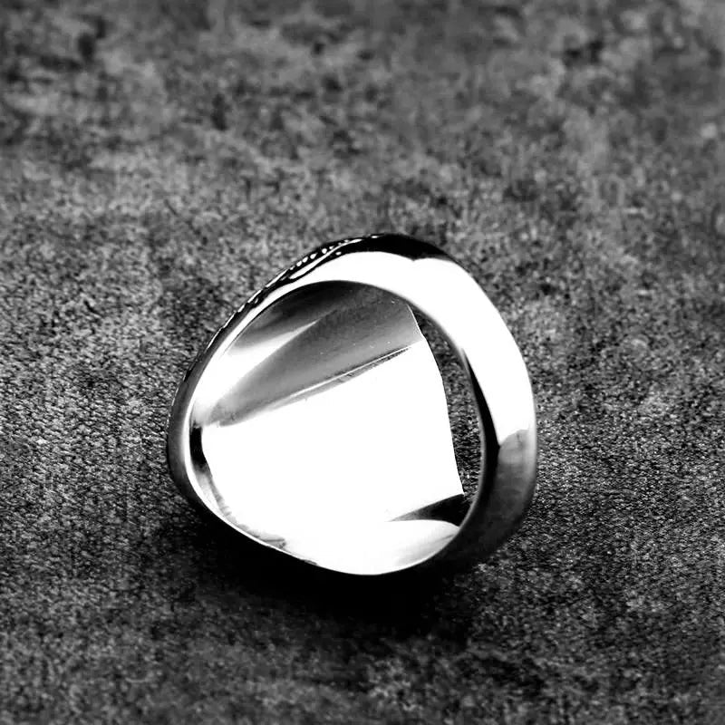 Carved Turquoise-Obsidian Stainless Steel Ring