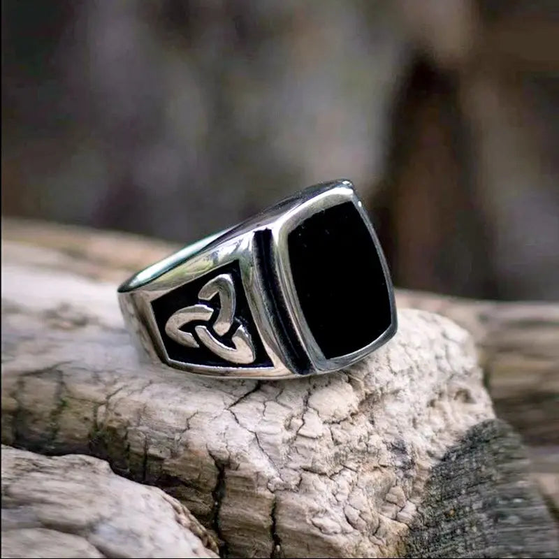 Celtic Knot Obsidian Stainless Steel Ring