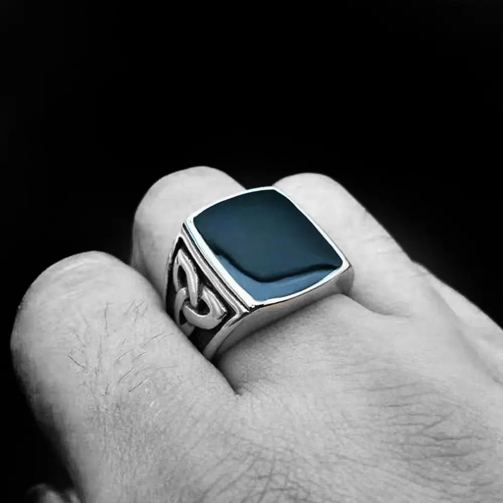 Celtic Knot Obsidian Stainless Steel Ring