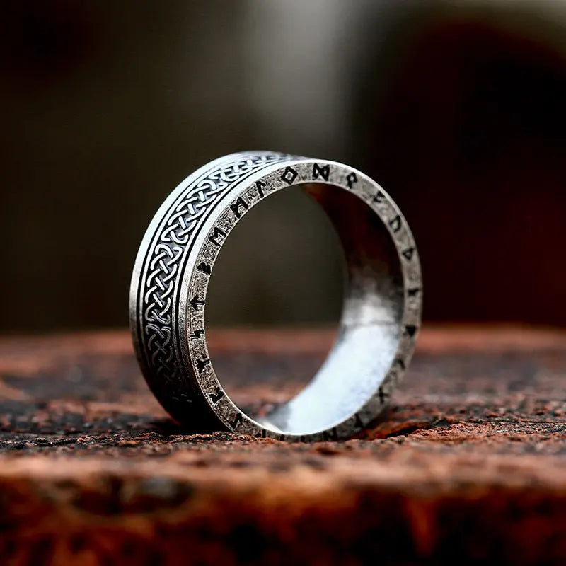 Celtic Knot With Runes Engraved Stainless Steel Ring