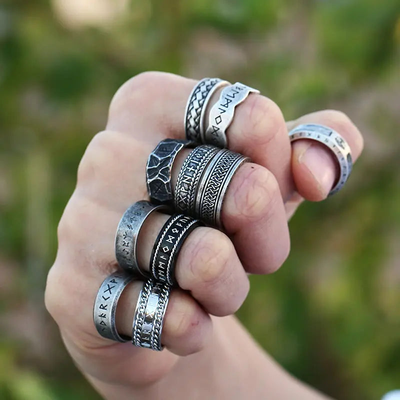 Celtic Knot With Runes Engraved Stainless Steel Ring