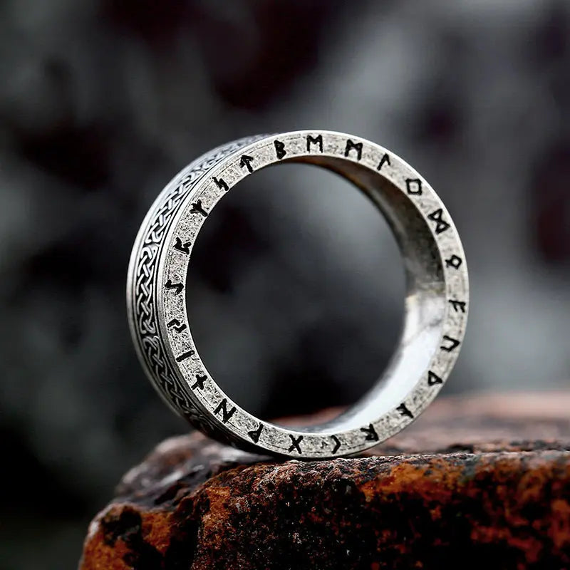 Celtic Knot With Runes Engraved Stainless Steel Ring
