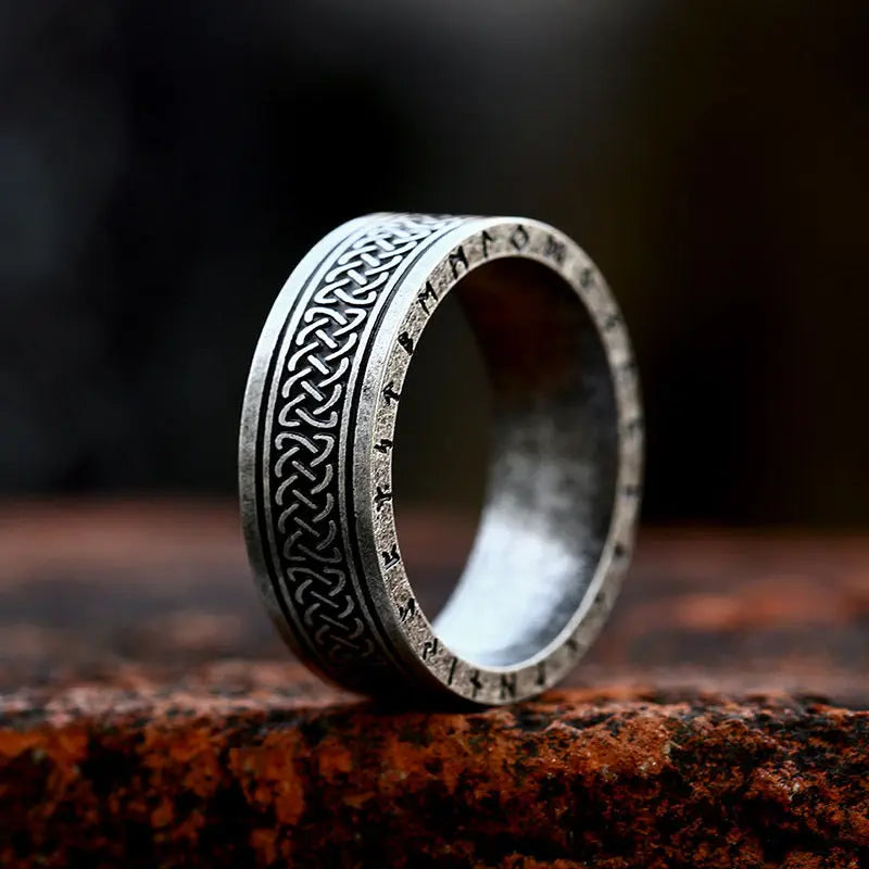 Celtic Knot With Runes Engraved Stainless Steel Ring
